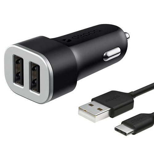 АЗУ Deppa Ultra 2USB + кабель Type-C 2.4A Black фото 